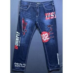 Born Fly Anytown USA Distressed Patch Paint Streetwear Denim Jeans Mens 42 44x35